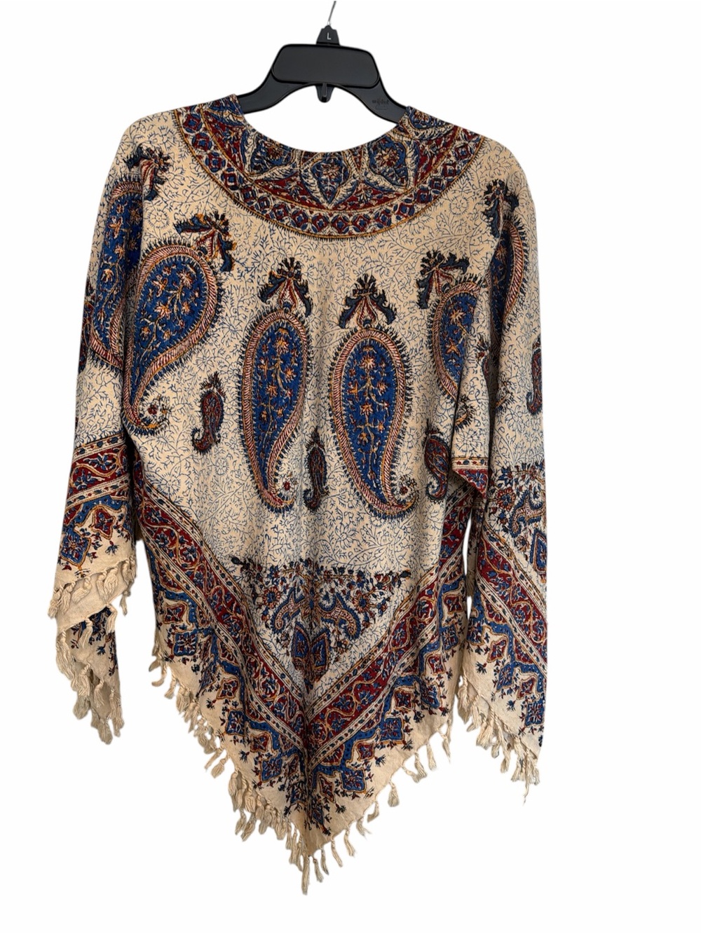 Handmade Boho Paisley Fringe Poncho Women’s Medium Festival Cottagecore - Picture 5 of 6